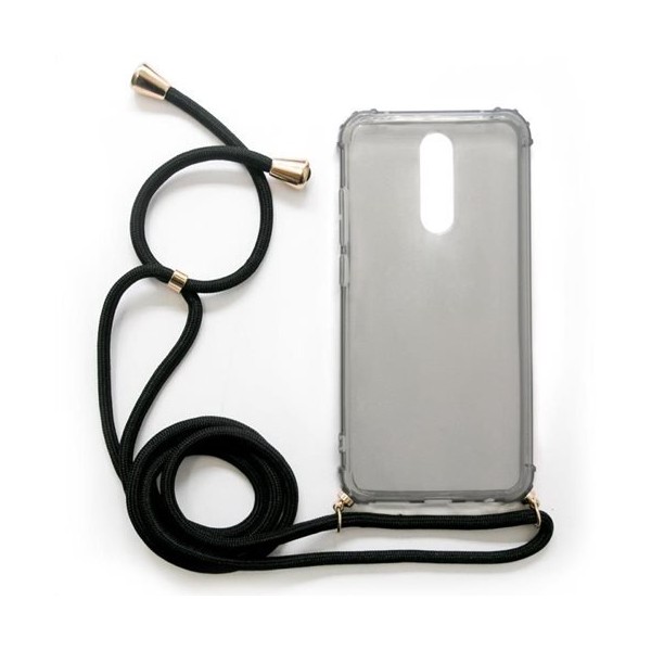 Θήκη TPU Crossbody inos Xiaomi Redmi Note 8 Shock Proof Smoke με Μαύρο Strap