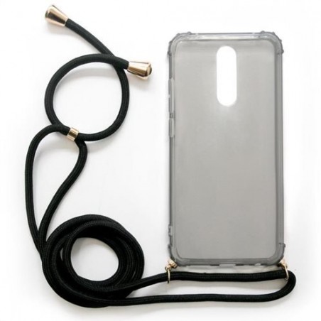 Θήκη TPU Crossbody inos Xiaomi Redmi Note 8 Shock Proof Smoke με Μαύρο Strap